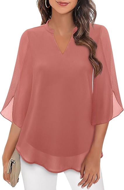 Verfijnde dames blouse met V-hals en transparante mouwen, voor een elegante en trendy uitstraling.