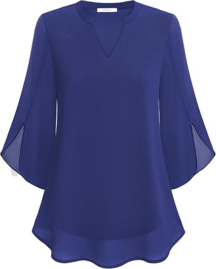 Moderne dames blouse met V-hals, losse pasvorm en transparante mouwen voor een chique casual stijl.