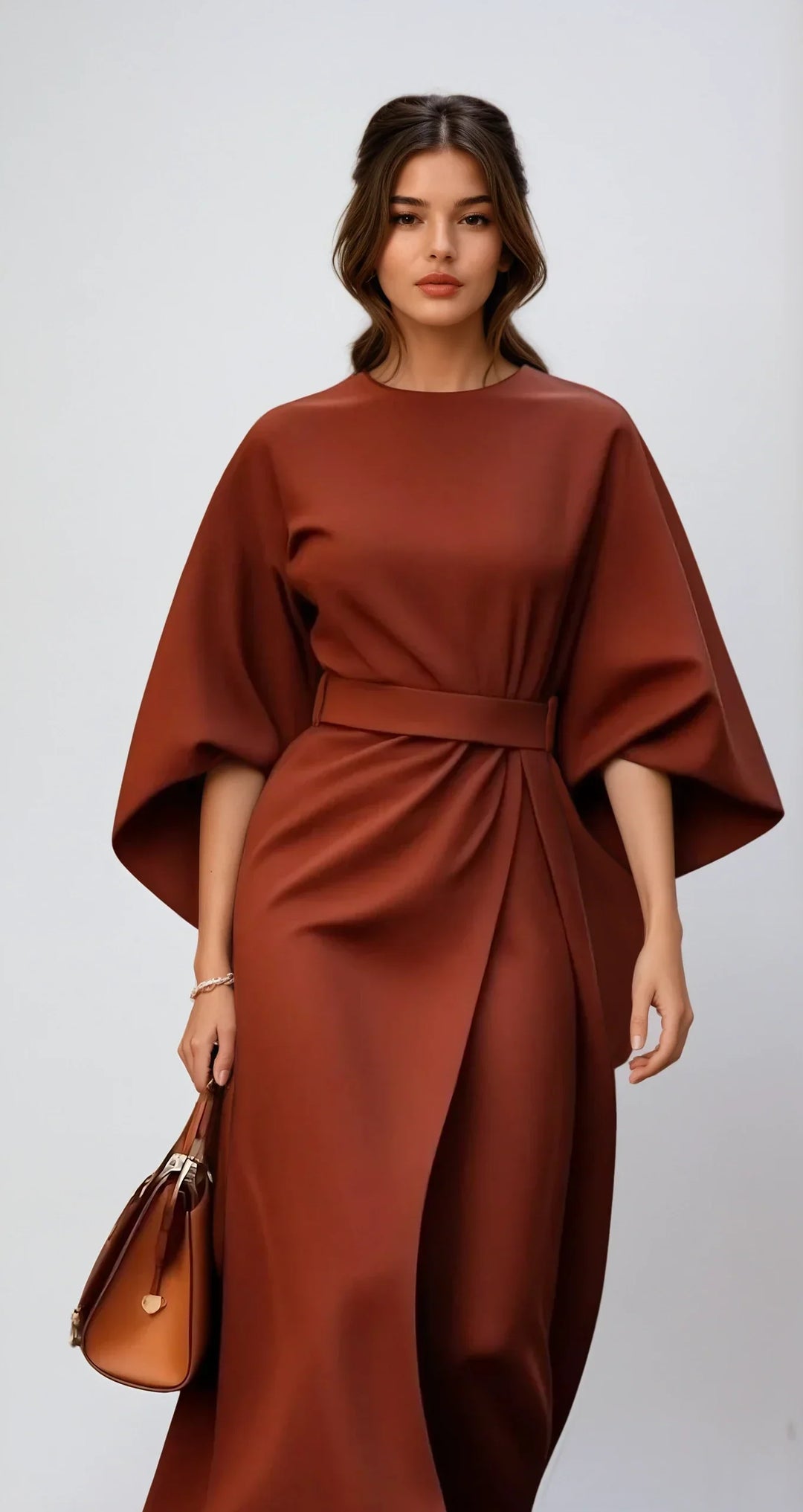 Vrouwelijke Dames Calista midi jurk met lantaarnmouwen, een elegante keuze voor zowel casual als feestelijke momenten.