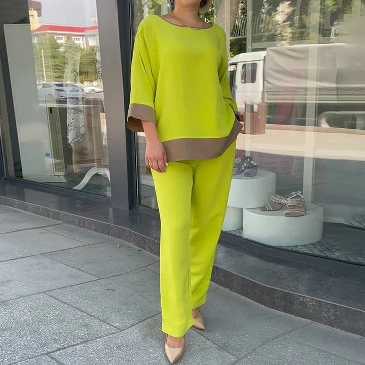 Elegante dames co-ord set met broek, stijlvol en comfortabel voor lente/zomer. Perfecte casual chique outfit.