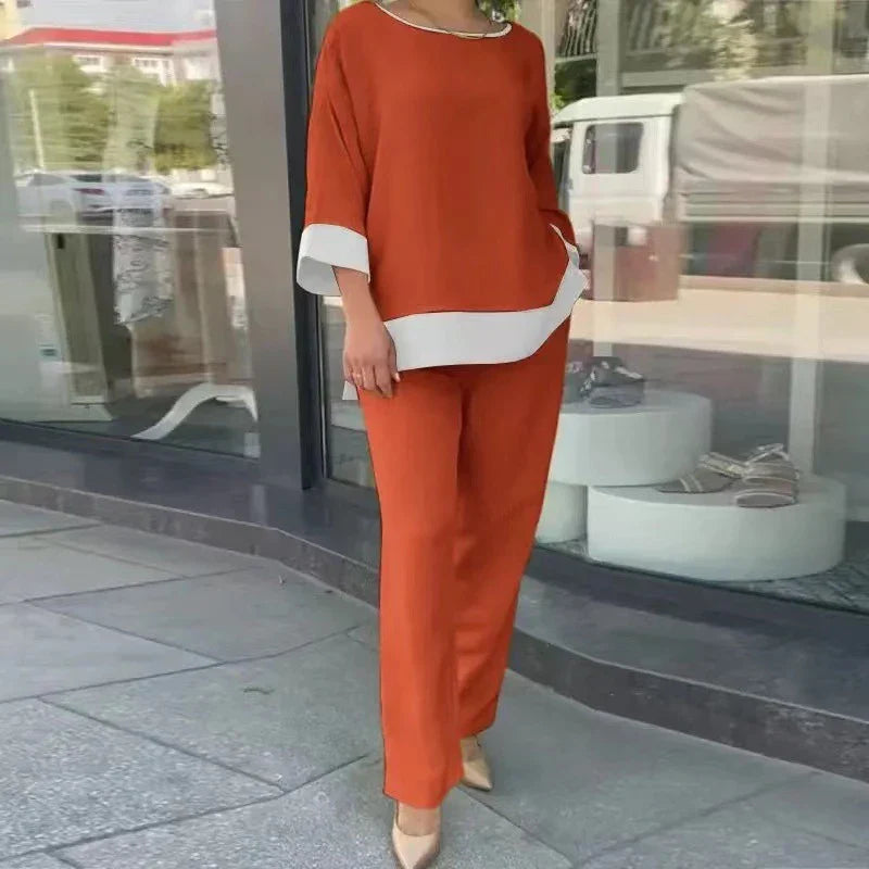 Blauwe comfortabele co-ord set voor dames. Elegante broekpak, ideaal als zomer set voor elke gelegenheid.