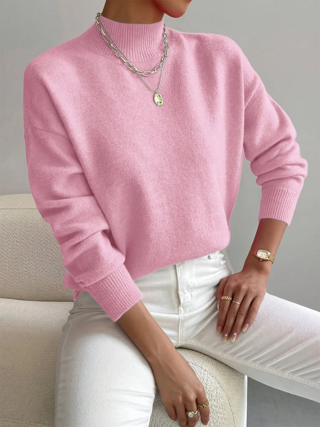 Comfortabele dames coltrui met elegante hoge hals, perfect voor een tijdloze, modieuze look.