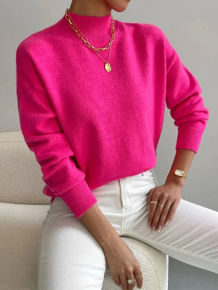Dames coltrui met hoge hals, comfortabel en elegant. Essentiële wintertrui voor dameskleding.