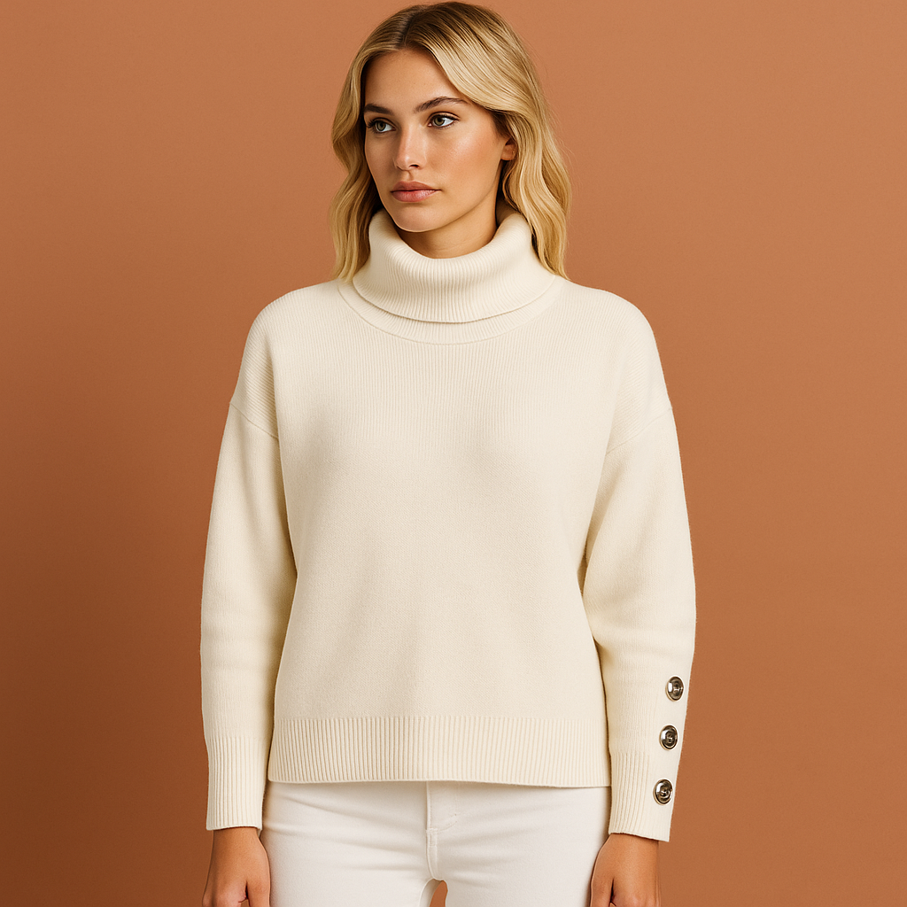 Elegante dames coltrui met moderne pasvorm en hoge kraag, perfect voor stijlvolle herfst- en winterlooks.
