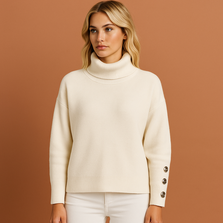 Elegante dames coltrui met moderne pasvorm en hoge kraag, perfect voor stijlvolle herfst- en winterlooks.