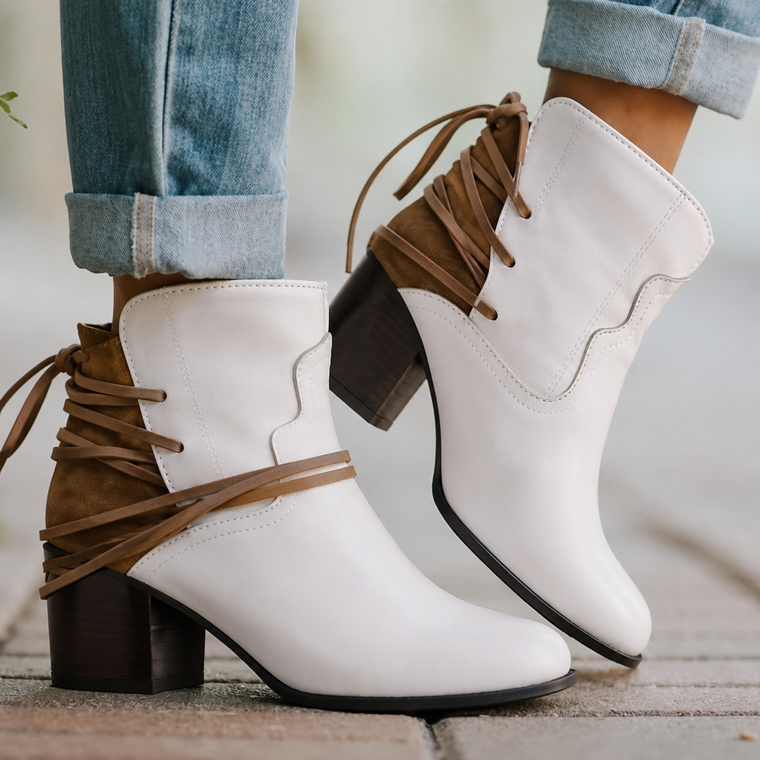 Comfortabele damesschoenen: enkellaarsjes met blokhak en puntige neus, geschikt voor elke outfit.