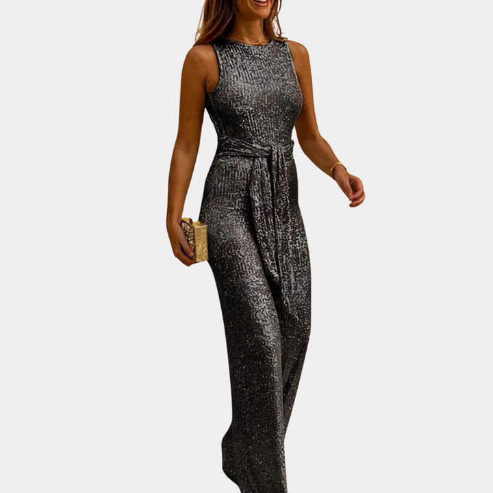 Elegante dames glitter jumpsuit, perfect voor feesten en gala's. Straal in deze feestelijke avondkleding.