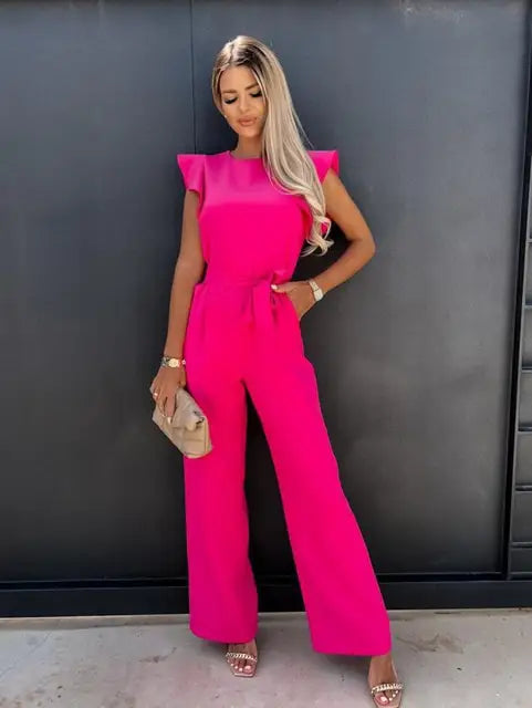 Feestelijke mouwloze dames jumpsuit met wide-leg, chique en modieus voor elegante avondkleding.