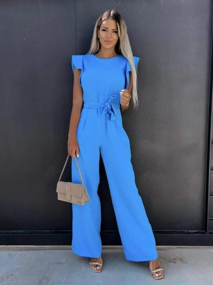 Mouwloze top van elegante dames jumpsuit met wide-leg, ideaal voor een chique en modieuze look.