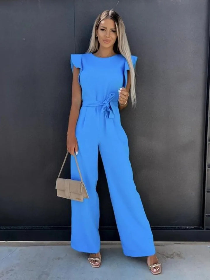 Mouwloze top van elegante dames jumpsuit met wide-leg, ideaal voor een chique en modieuze look.