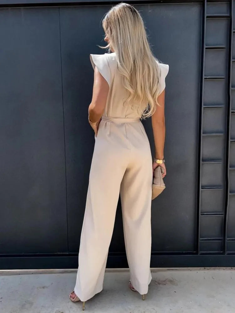 Veelzijdige dames jumpsuit, casual chic met wide-leg en mouwloos, geschikt voor zowel dag als avond.