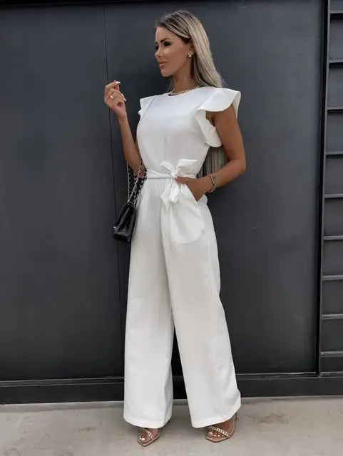 Luchtige zomerse dames jumpsuit, mouwloos en wide-leg, perfect voor comfortabele en chique dagen.