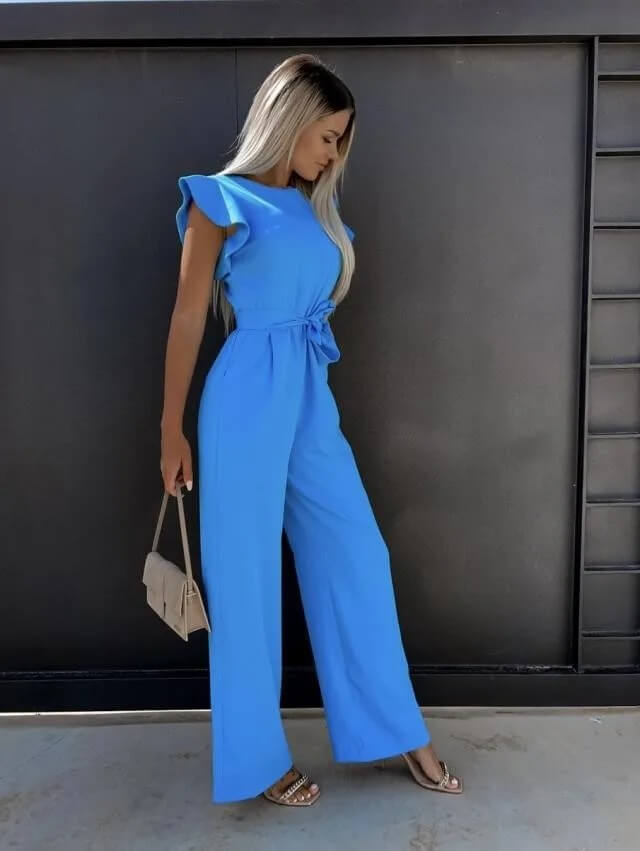 Chique mouwloze dames jumpsuit, met wijde pijpen. Een must-have voor een comfortabele en elegante damesmode.