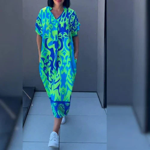 Comfortabele en stijlvolle dames kaftan zomerjurk, perfect voor een relaxte vakantie look.