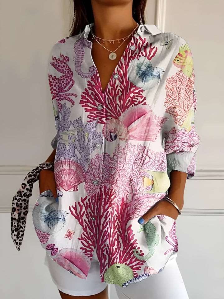 "Elegante dames katoen shirt met knopen, ademend en stijlvol, perfecte balans voor casual en formele gelegenheden."