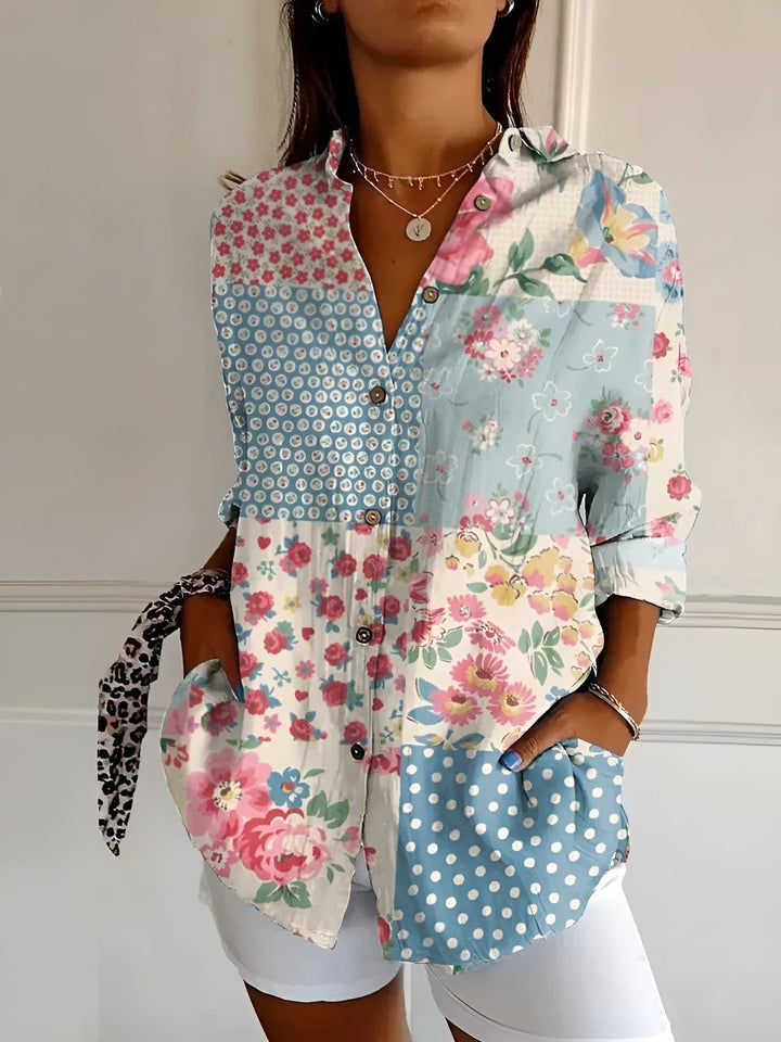"Elegante dames katoen shirt met knopen, ademend en stijlvol, perfecte balans voor casual en formele gelegenheden."