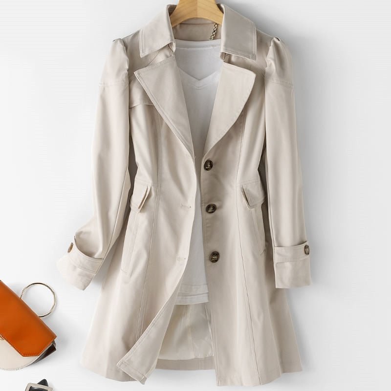 Elegante dames korte trenchcoat, perfect als veelzijdige tussenjas voor lente/najaar. Tijdloos en modieus.