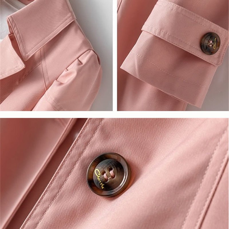 Chique korte trenchcoat voor dames, ideaal over jurken of broeken. Een modieuze en tijdloze aanvulling op je garderobe.