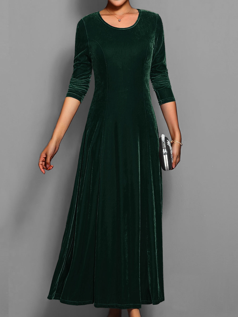 Stijlvolle A-lijn maxi jurk voor dames, formeel en elegant, met lange mouwen voor feesten.