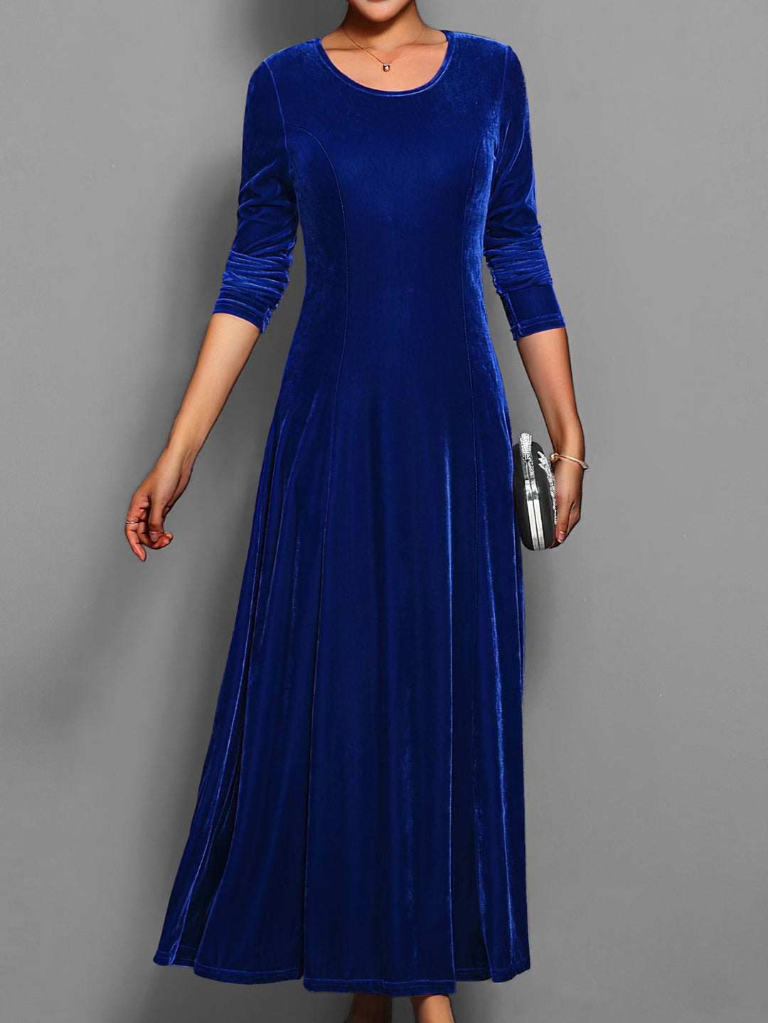 Dames elegante maxi feestjurk, ronde hals, lange mouwen, ideaal als avondjurk of bruiloftsjurk.