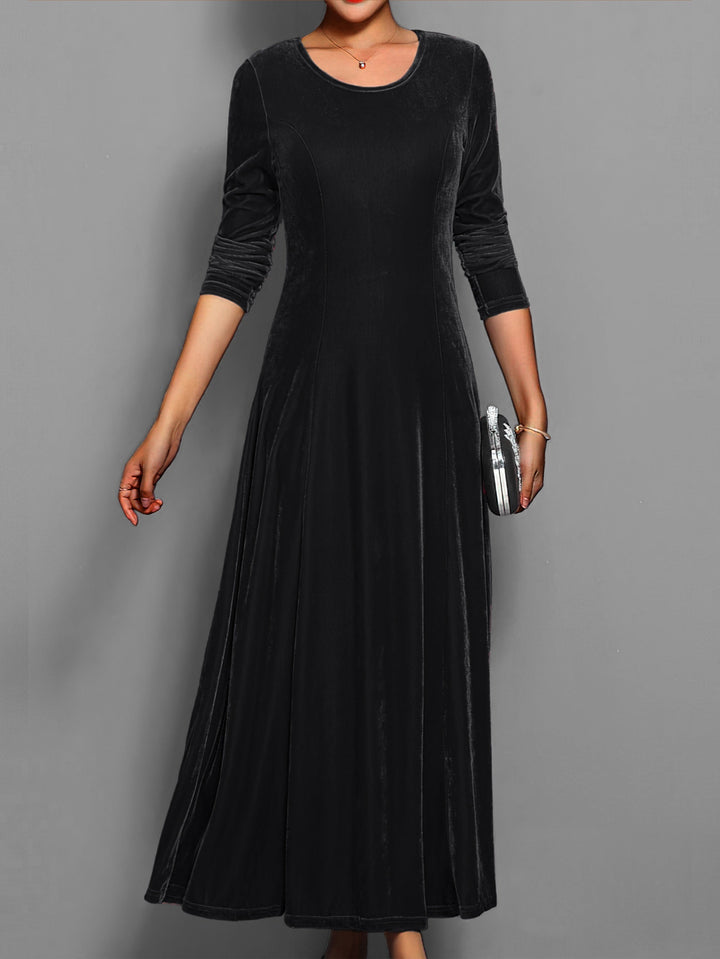 Formele dames maxi jurk voor bruiloften of gala's, met elegante lange mouwen en ronde hals.