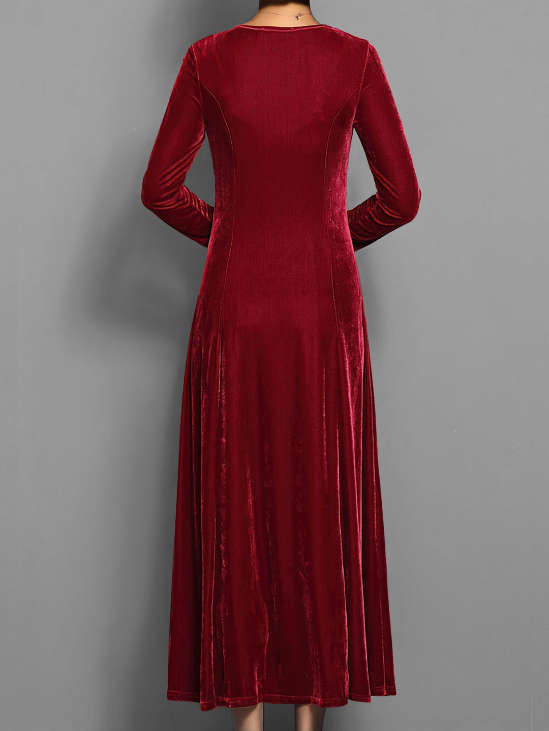 Klassieke dames elegante maxi jurk, lange mouwen, ronde hals, perfecte formele kleding.