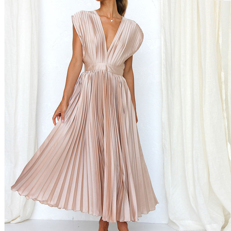 Stijlvolle mouwloze V-hals maxi jurk voor dames, verkrijgbaar in diverse elegante kleuren.