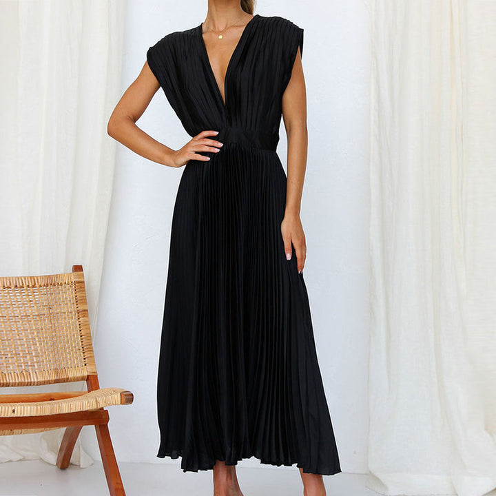 Zomerse mouwloze maxi jurk voor dames met elegante V-hals en comfortabele flowy stof.