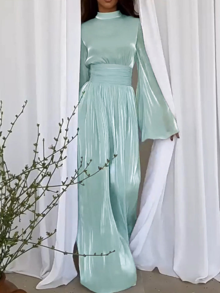 Stijlvolle damesjurk: lange maxi jurk met verstelbare strikceintuur en vloeiende plooien voor avondkleding.