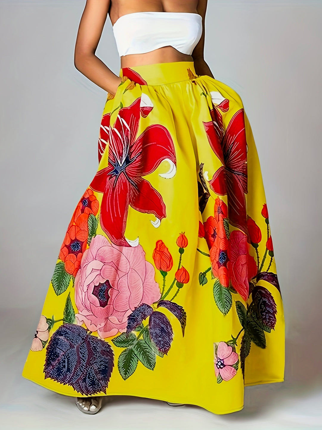 Modieuze A-lijn dames maxi rok met bloemenprint, comfortabel en ideaal voor zomerse dagen.