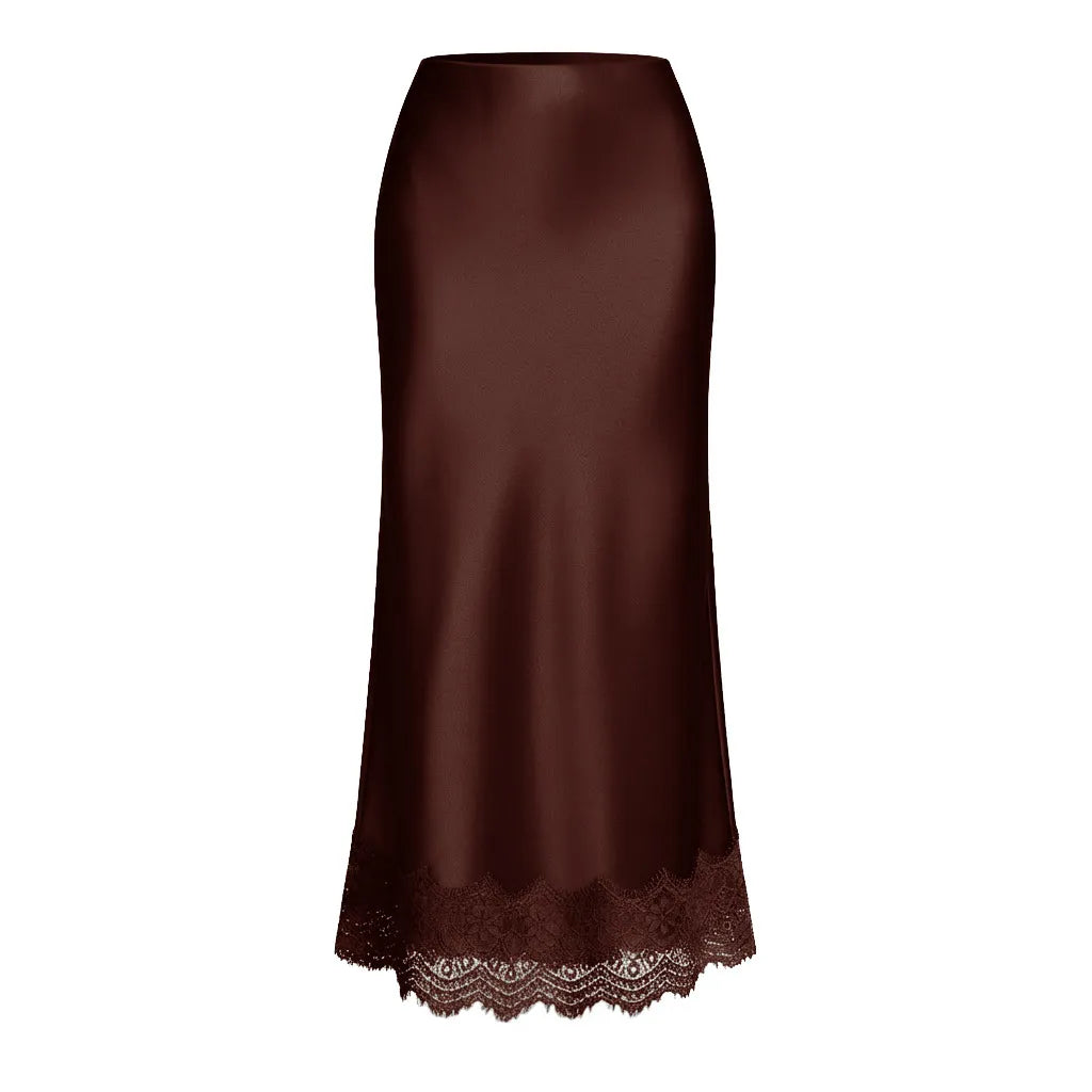 Comfortabele zomerstijl maxirok met kanten details, verkrijgbaar in zwart, beige en wijnrood. Damesrok.