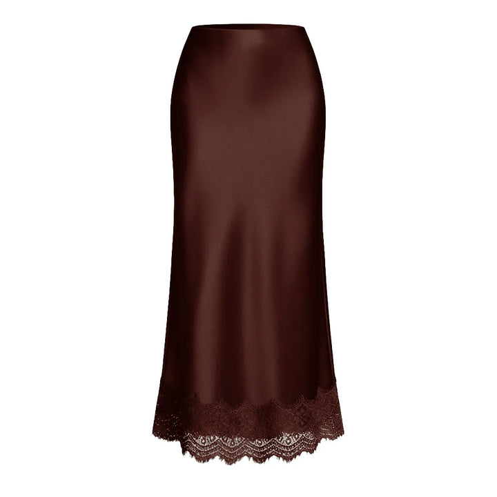 Comfortabele zomerstijl maxirok met kanten details, verkrijgbaar in zwart, beige en wijnrood. Damesrok.