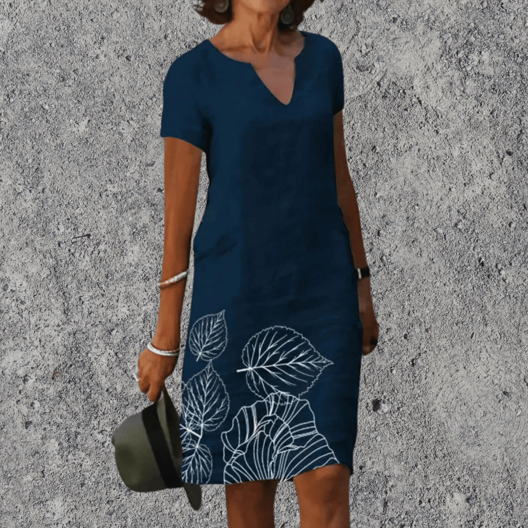 Casual dames midi jurk, luchtig en comfortabel met relaxte pasvorm. Ideale zomerjurk.