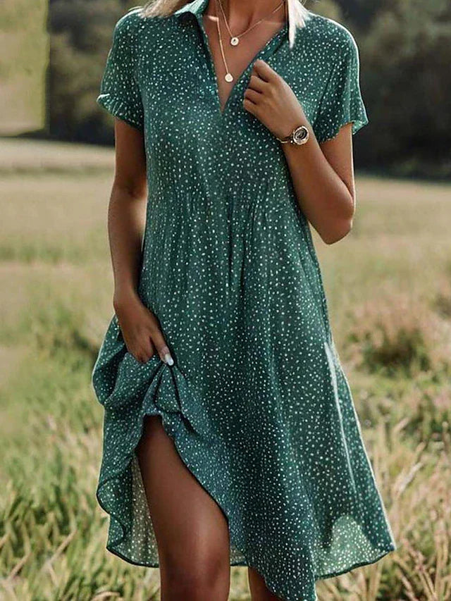 Elegante dames midi overhemdjurk met korte mouwen, perfect als zomerjurk of kantoorjurk, casual en modieus.