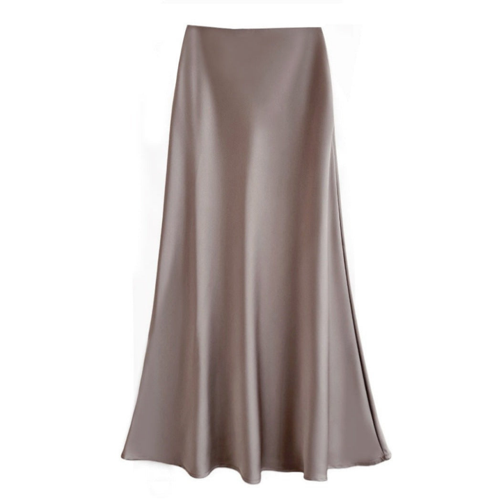 Elegante dames midi rok met vloeiende pasvorm en subtiele glans, perfect voor elke gelegenheid.