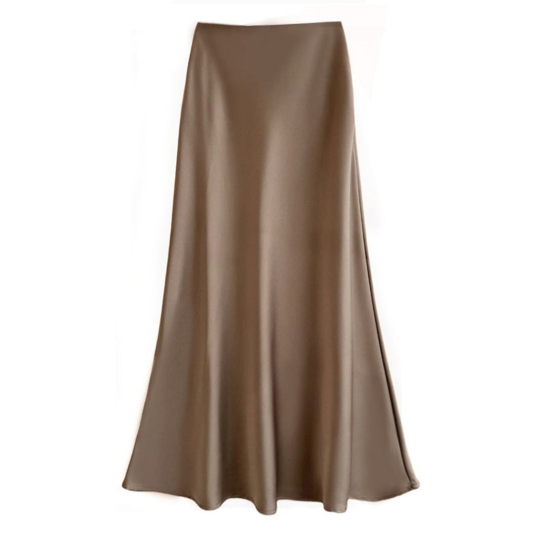 Dames elegante midi rok met een vloeiende pasvorm en luxueuze subtiele glans, voor een chique look.