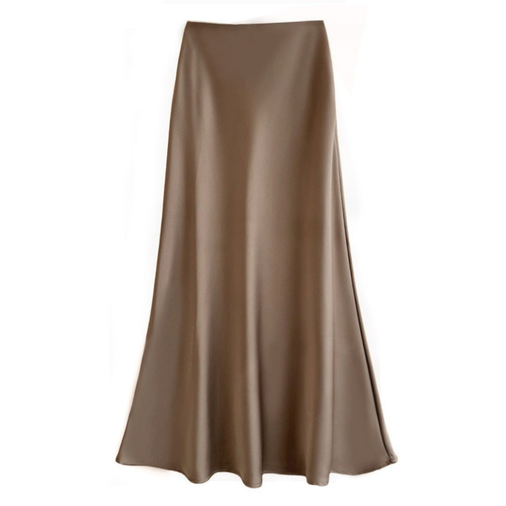 Dames elegante midi rok met een vloeiende pasvorm en luxueuze subtiele glans, voor een chique look.