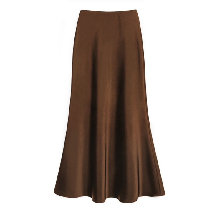 Chique dames midi rok met een luxueuze subtiele glans en een comfortabele vloeiende pasvorm.