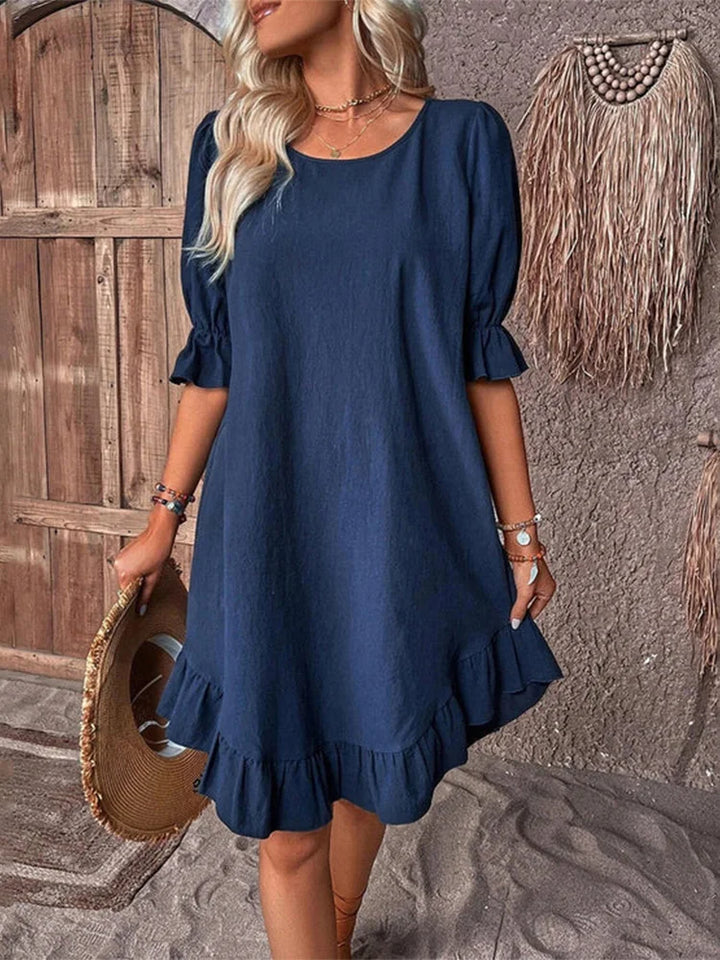 Veelzijdige casual elegante midijurk voor dames met korte mouwen, ideaal voor zomerse vrouwenmode.