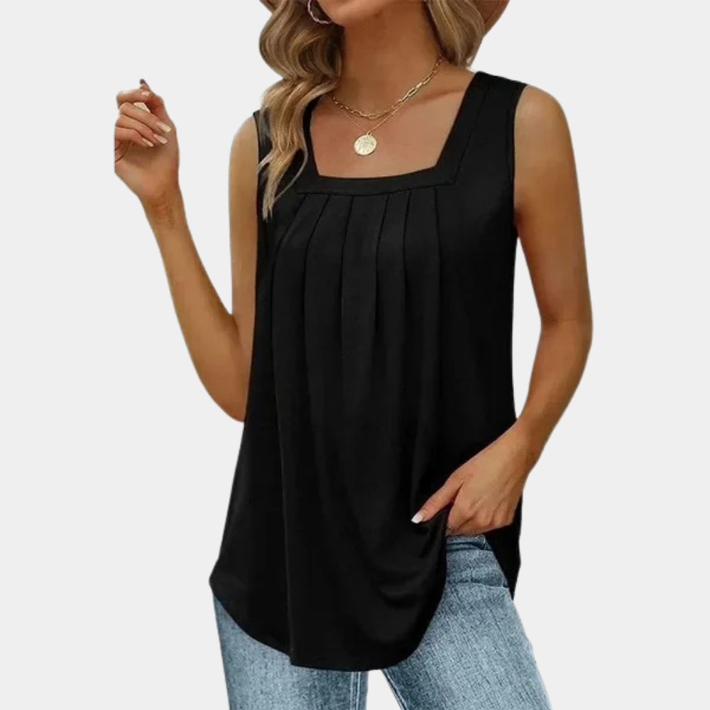 Elegante dames mouwloze top met vierkante halslijn, ideaal voor zomermode en casual chic.