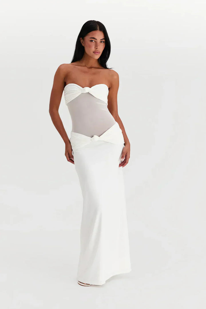 Elegante dames plissé maxi jurk, strapless of met bandjes. Veelzijdig voor zomer, feest of als avondjurk.