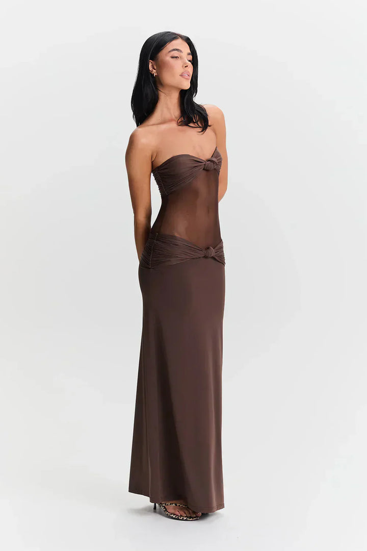 Zwierige plissé maxi jurk voor dames, elegant model voor speciale gelegenheden, strapless of met bandjes.