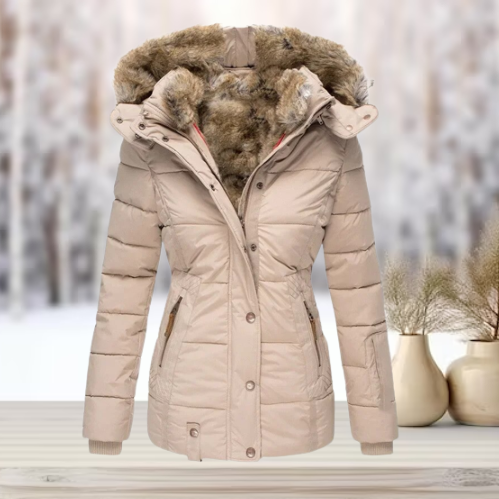 Elegante dames puffer winterjas, warm en stijlvol, ideaal voor koude dagen. Meerkleurig design.