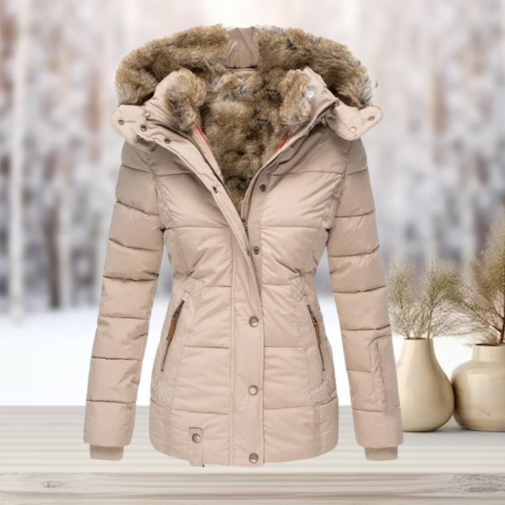 Elegante dames puffer winterjas, warm en stijlvol, ideaal voor koude dagen. Meerkleurig design.