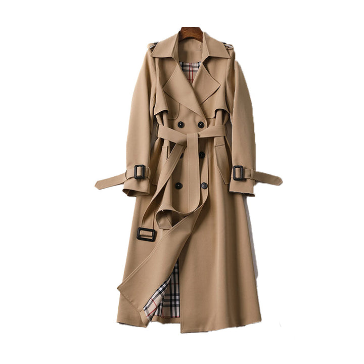 Elegante dames trenchcoat: Tijdloze lange jas met klassieke kraag, perfect voor lente en herfst.