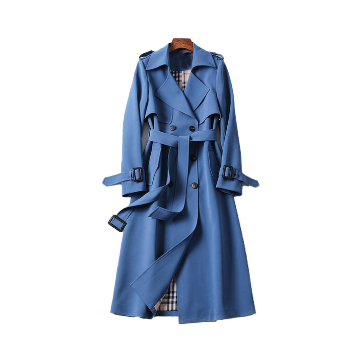 Dames trenchcoat met riem: Elegante lange jas, getailleerd met riem, perfect voor een verfijnde uitstraling.