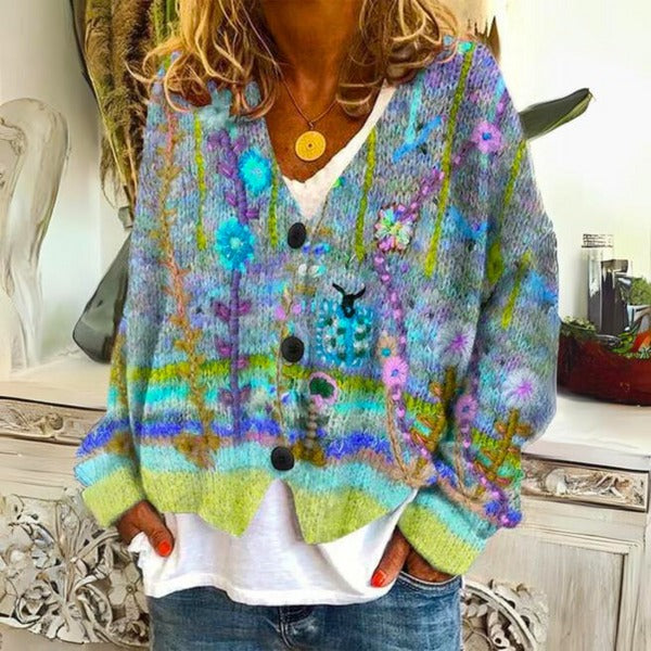 Comfortabele dames trui met lange mouwen en chique bloemenprint, perfect voor een casual chic look.
