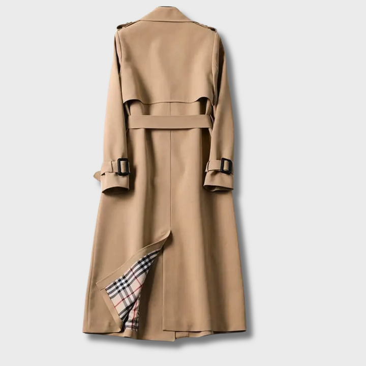 Chique voorjaarsjas voor dames, met tailleceintuur en moderne dubbele knoopsluiting.