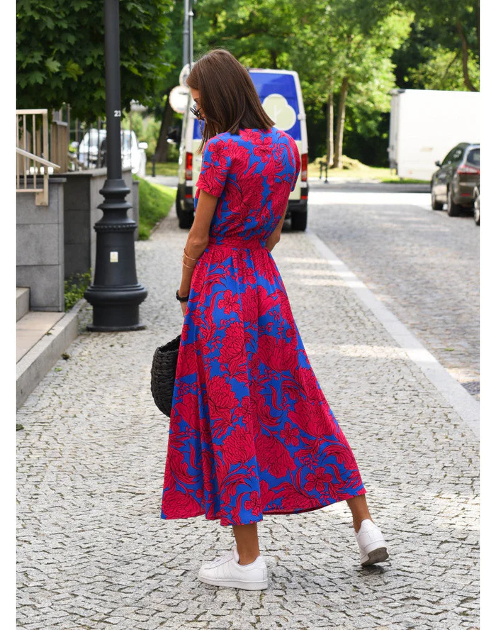 Luchtige dames zomerjurk, een wikkel midi model met korte mouw, bloemen- en stippenprint voor elke gelegenheid.