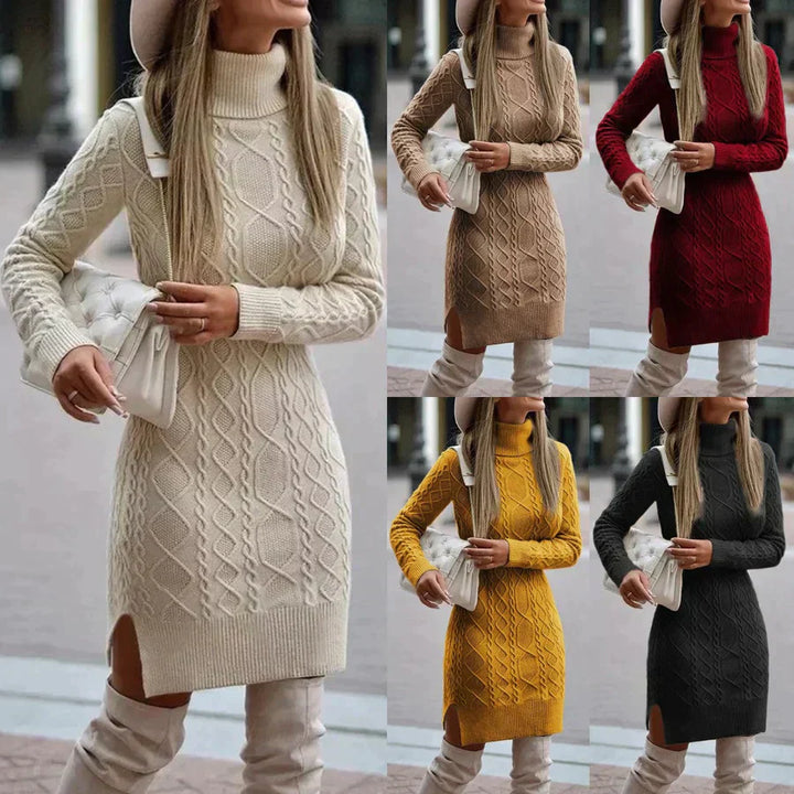 Zachte en warme dames winterjurk, elegant en comfortabel voor de koude maanden. Perfecte dagelijkse jurk.